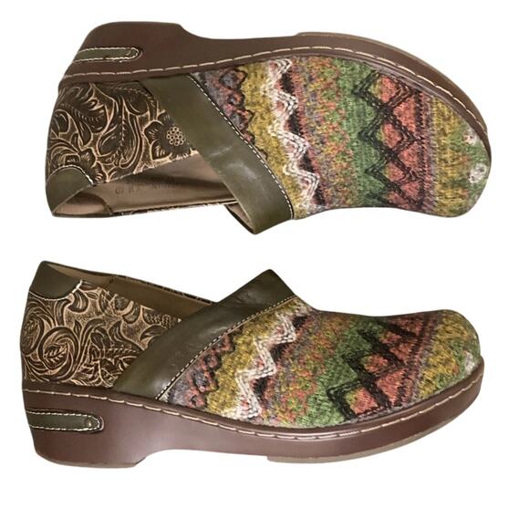 L'Artiste Zagabank Clog Size 9 Olive Multi Leather & Woven Textile Slip On Boho - Picture 1 of 9